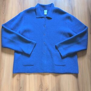 Eileen Fisher Sweater Womens Large Blue Collared Boiled Wool Button Front Jacket
